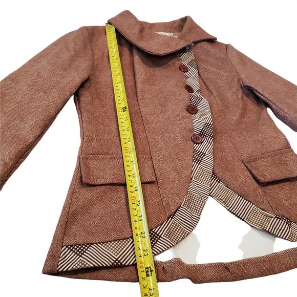 MISSLOOK Brown Plaid Trim Blazer - Picture 6 of 10